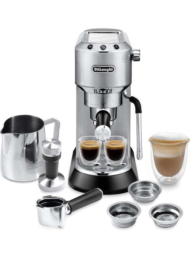 Dedica Arte Espresso Machine, MyLatteArt Milk Foam Nozzle, Precision Steam Wand, Steel Tamper Included, Create Perfect Espresso, Cappuccinos, and Latte Art at Home 1.1 L 1450 W EC885.M Multicolour