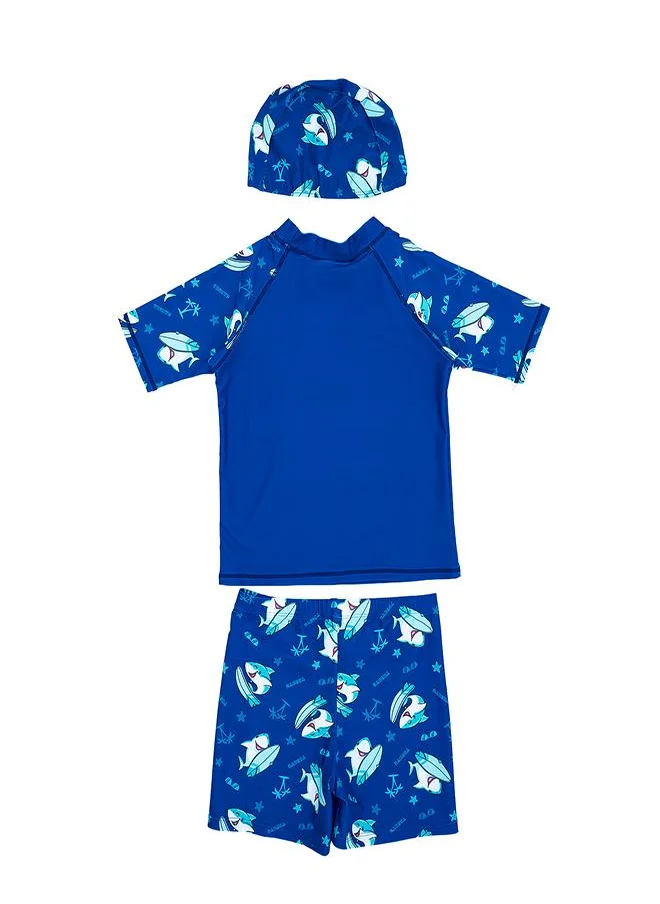 babyqlo Shark Print 3 Pc Boys Swimwear Set
