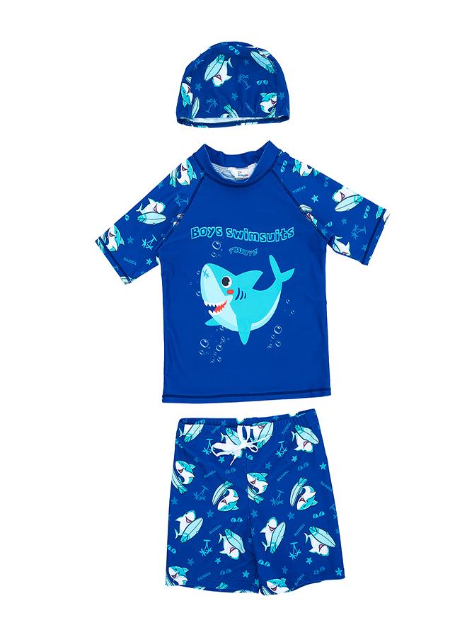 babyqlo Shark Print 3 Pc Boys Swimwear Set - Image 1
