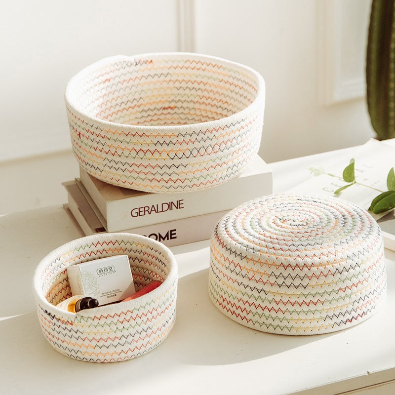 Handwoven Cotton Storage Basket Organizer for Cosmetics Jewelry Remote Control Desk Tidying Basket - Image 3