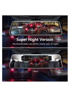 Generic 10-inch Mirror Dash Cam Night Vision, 1080P Full Touch Screen Front and Rear View Backup Camera for Cars, Loop Recording Streaming Media 170° Wide Angle Parking Assistance with 10 Meters Cable  - Image 4