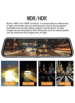 Generic 10-inch Mirror Dash Cam Night Vision, 1080P Full Touch Screen Front and Rear View Backup Camera for Cars, Loop Recording Streaming Media 170° Wide Angle Parking Assistance with 10 Meters Cable  - Image 3