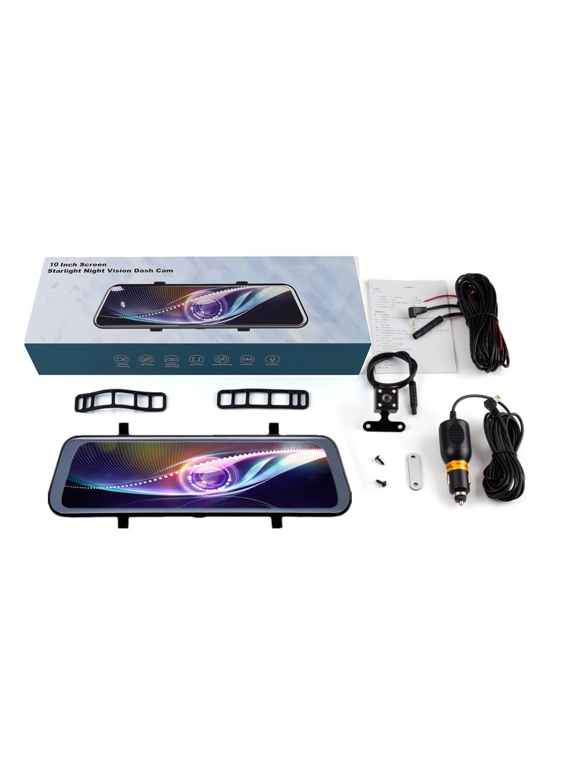 Generic - 10-inch Mirror Dash Cam Night Vision, 1080P Full Touch Screen Front and Rear View Backup Camera for Cars, Loop Recording Streaming Media 170° Wide Angle Parking Assistance with 10 Meters Cable - Image 1