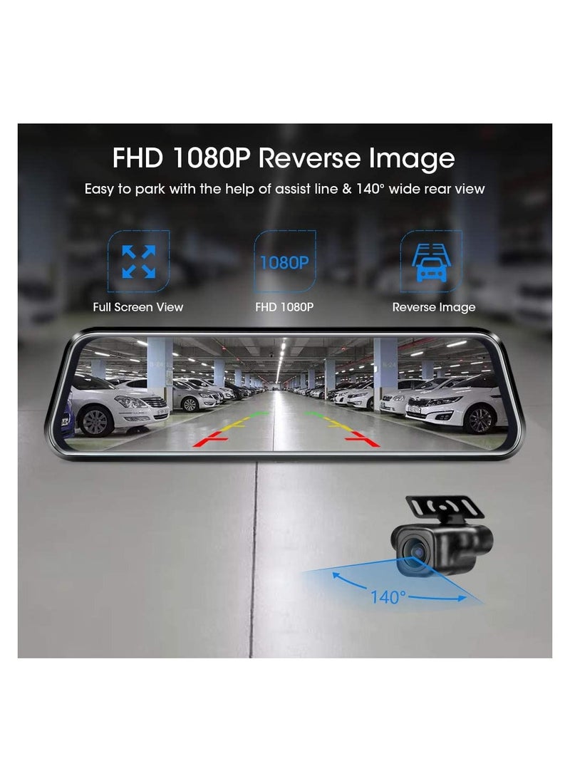 Generic - 10-inch Mirror Dash Cam Night Vision, 1080P Full Touch Screen Front and Rear View Backup Camera for Cars, Loop Recording Streaming Media 170° Wide Angle Parking Assistance with 10 Meters Cable - Image 1