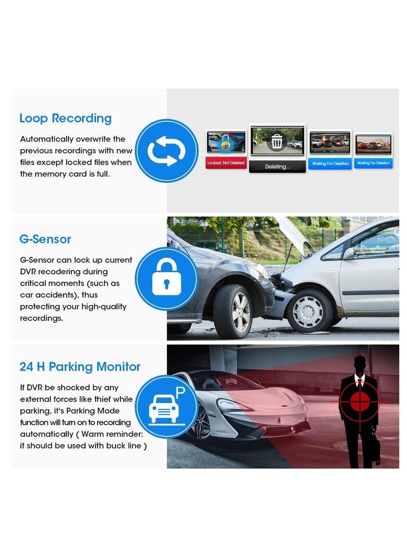 Generic - 10-inch Mirror Dash Cam Night Vision, 1080P Full Touch Screen Front and Rear View Backup Camera for Cars, Loop Recording Streaming Media 170° Wide Angle Parking Assistance with 10 Meters Cable - Image 1