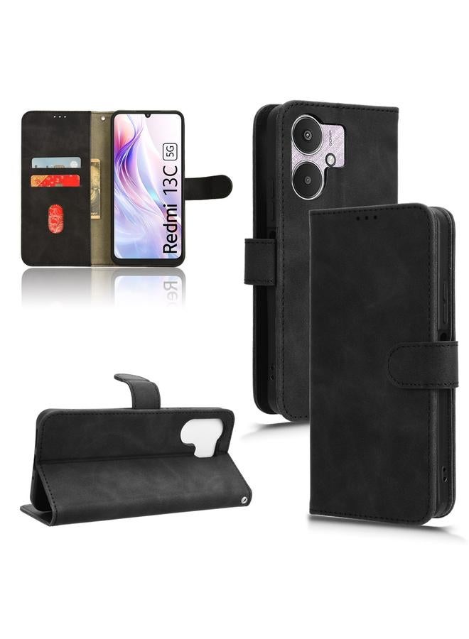 Zaboon For Xiaomi Redmi 13C 5G Skin Feel Magnetic Flip Leather Phone Case(Black)