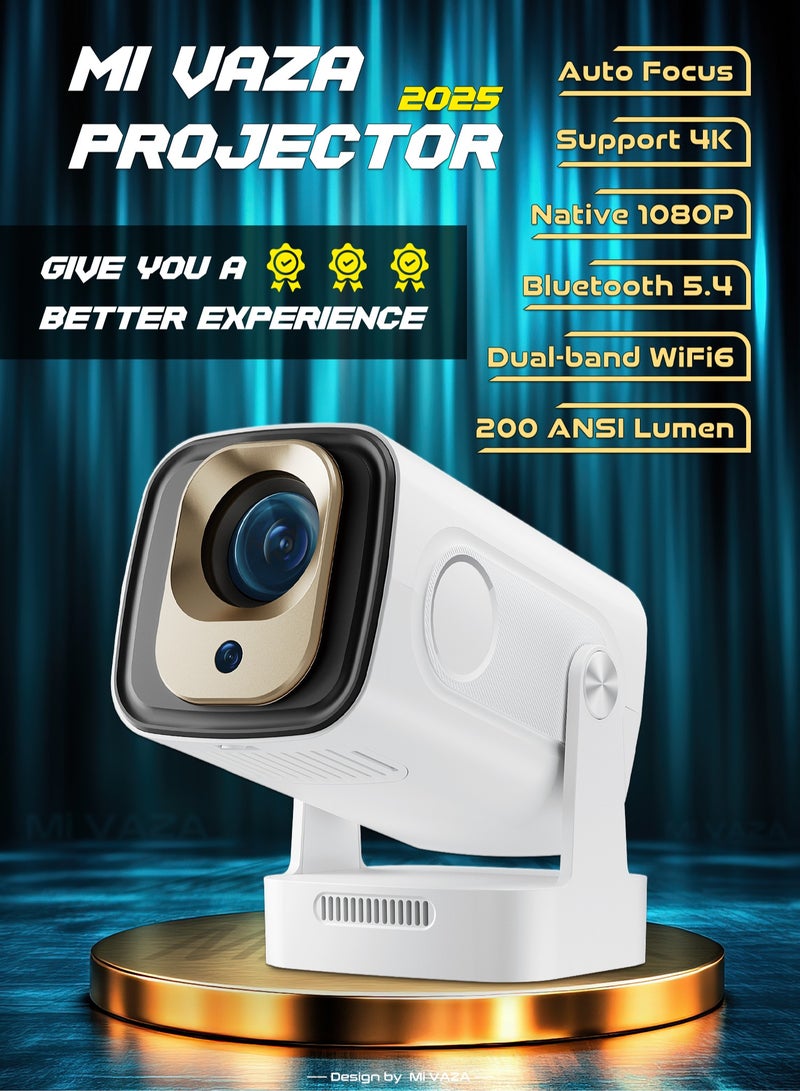 Mi VAZA Smart Projector - Full HD 1920*1080P - Support 4K - Auto Focus - Android 11.0 - Portable Projector with WiFi 6 and Bluetooth 5.4 - Mobile Home Theater - Compatible with Android/iOS/Windows/TV Stick/HDMI/USB - Image 1
