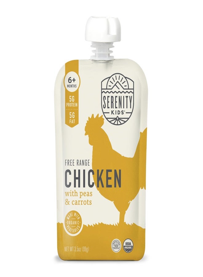 Serenity Kids 6+ Months Baby Food Pouches Puree Made With Ethically Sourced Meats & Organic Veggies | 3.5 Ounce BPA-Free Pouch | Free Range Chicken, Pea, Carrot | 1 Count - Image 1