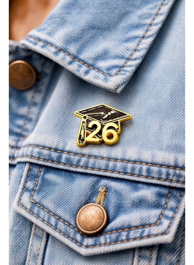 Class of 2026 Graduation Cap Enamel Pin, Black Gold, Gift Idea for Students End of School Class, Congrats, Congratulations Surprise Presents for him her Women Men, University College Degree - Image 2