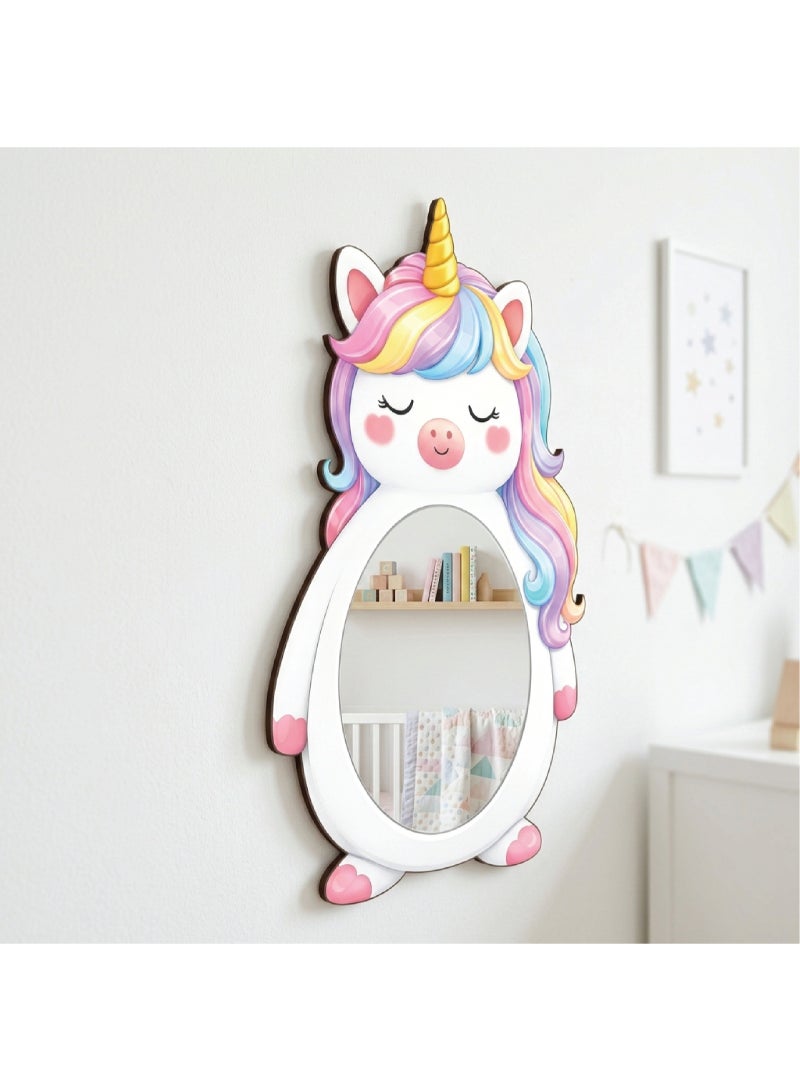 A cute unisex cartoon unicorn children's wall mirror, made of high-quality wood with a colorful and attractive design, safe for children and unbreakable, lightweight and easy to install, perfect for decorating children's rooms and adding a magical and fun touch to the place. - Image 1