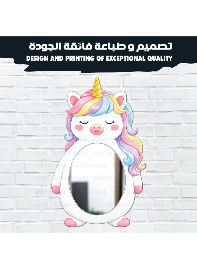 A cute unisex cartoon unicorn children's wall mirror, made of high-quality wood with a colorful and attractive design, safe for children and unbreakable, lightweight and easy to install, perfect for decorating children's rooms and adding a magical and fun touch to the place. - Image 2