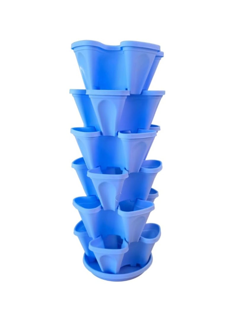 Generic Vertical Garden Stacked Pot – 6-Tier Stackable Planter with 4 Slots Per Tier & Bottom Tray, Colour - Blue, Useful for Indoor & Outdoor Vertical Gardening, Grow more in less space  - Image 1