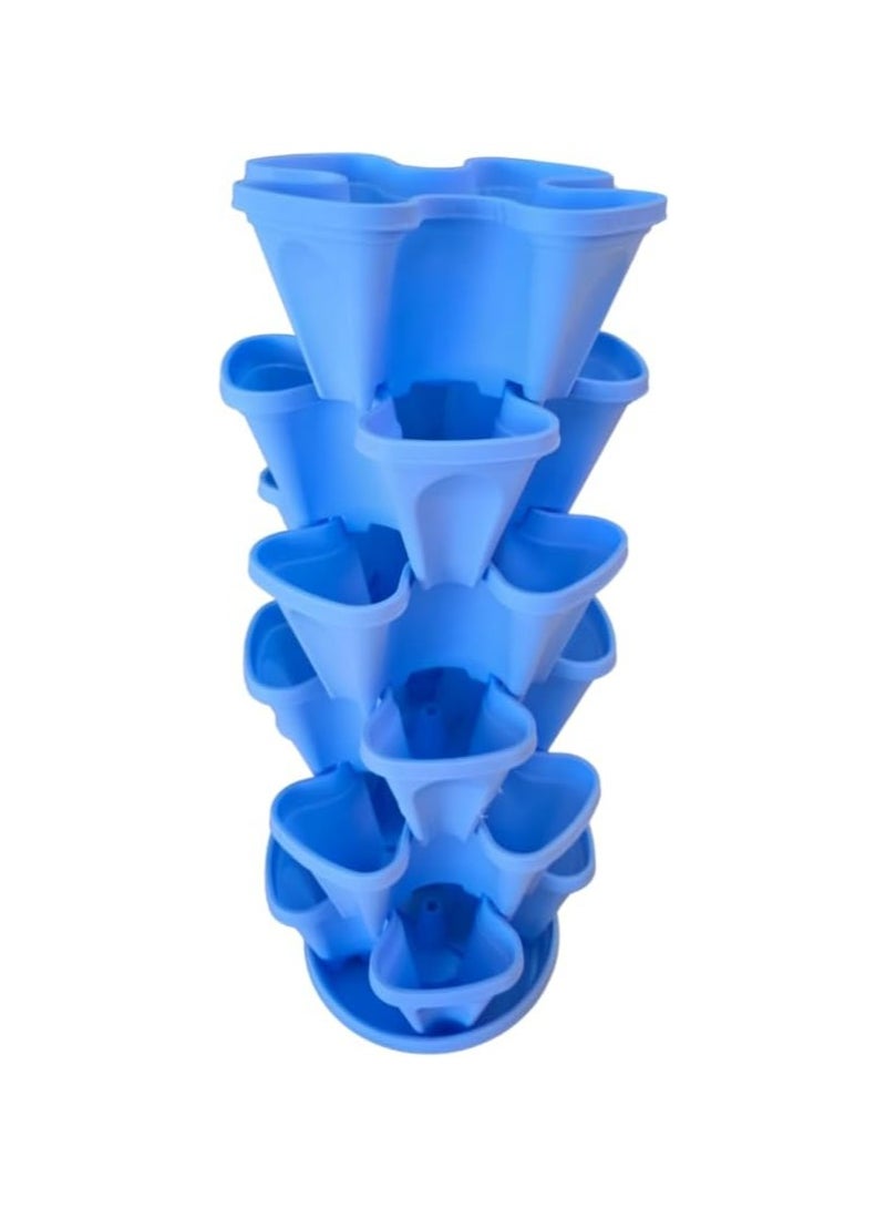 Generic Vertical Garden Stacked Pot – 6-Tier Stackable Planter with 4 Slots Per Tier & Bottom Tray, Colour - Blue, Useful for Indoor & Outdoor Vertical Gardening, Grow more in less space  - Image 2