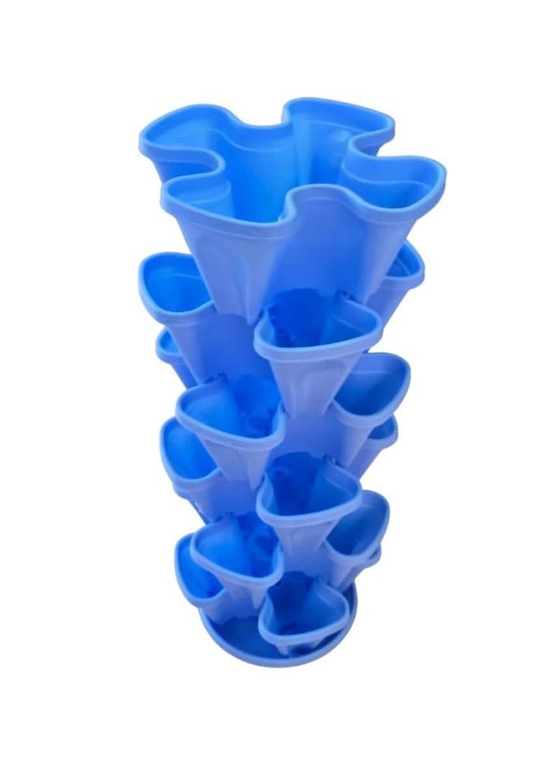 Generic Vertical Garden Stacked Pot – 6-Tier Stackable Planter with 4 Slots Per Tier & Bottom Tray, Colour - Blue, Useful for Indoor & Outdoor Vertical Gardening, Grow more in less space  - Image 3