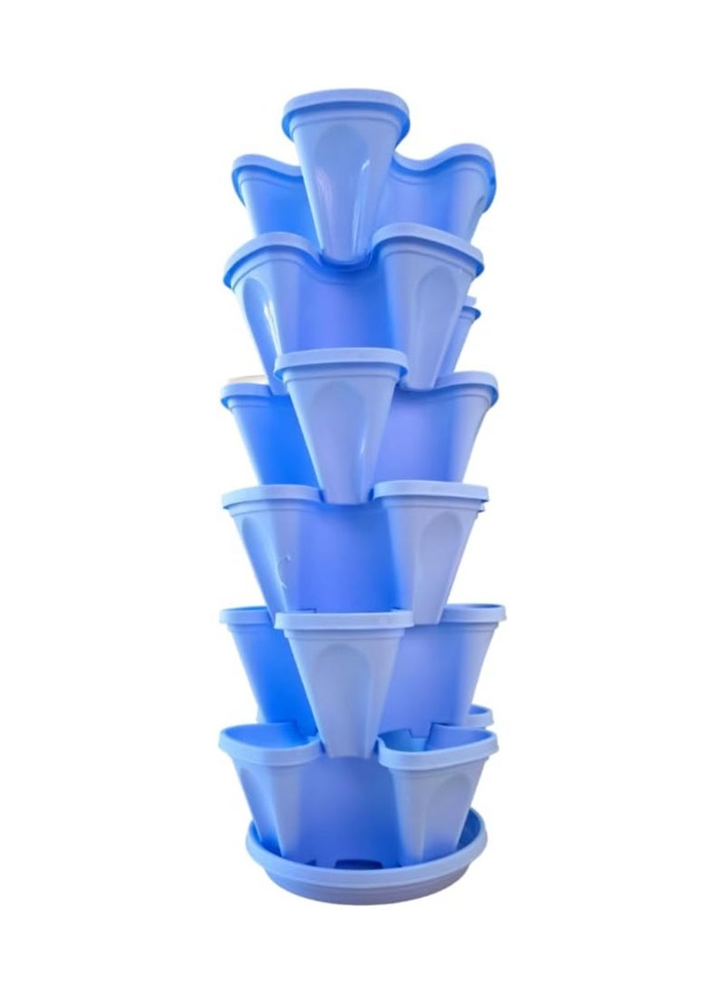 Generic Vertical Garden Stacked Pot – 6-Tier Stackable Planter with 4 Slots Per Tier & Bottom Tray, Colour - Blue, Useful for Indoor & Outdoor Vertical Gardening, Grow more in less space  - Image 5