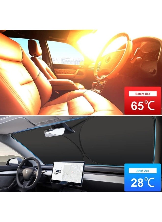 BUPY - Foldable Car Windshield Sunshade with Storage Pouch, Front Windshield Reflective Sunshade, Car Window Sunshade for Sun Heat Protection and Block UV Rays, Keep Vehicle Cooler - Image 1