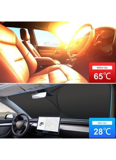 BUPY Foldable Car Windshield Sunshade with Storage Pouch, Front Windshield Reflective Sunshade, Car Window Sunshade for Sun Heat Protection and Block UV Rays, Keep Vehicle Cooler  - Image 2