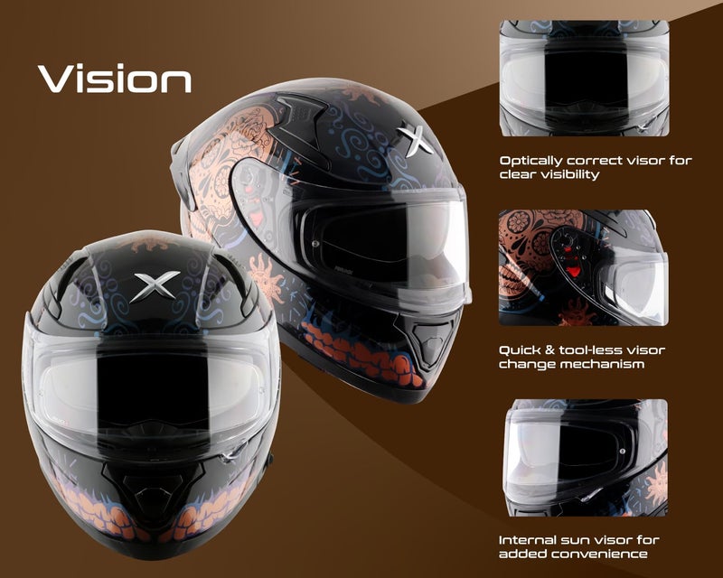 AXOR Apex Trance ISI ECE & DOT Certified Full Face Helmet for Men and Women with Pinlock Fitted Outer Clear Visor and Inner Smoke Sun Visor(Black Gold, Size:L) - Image 5