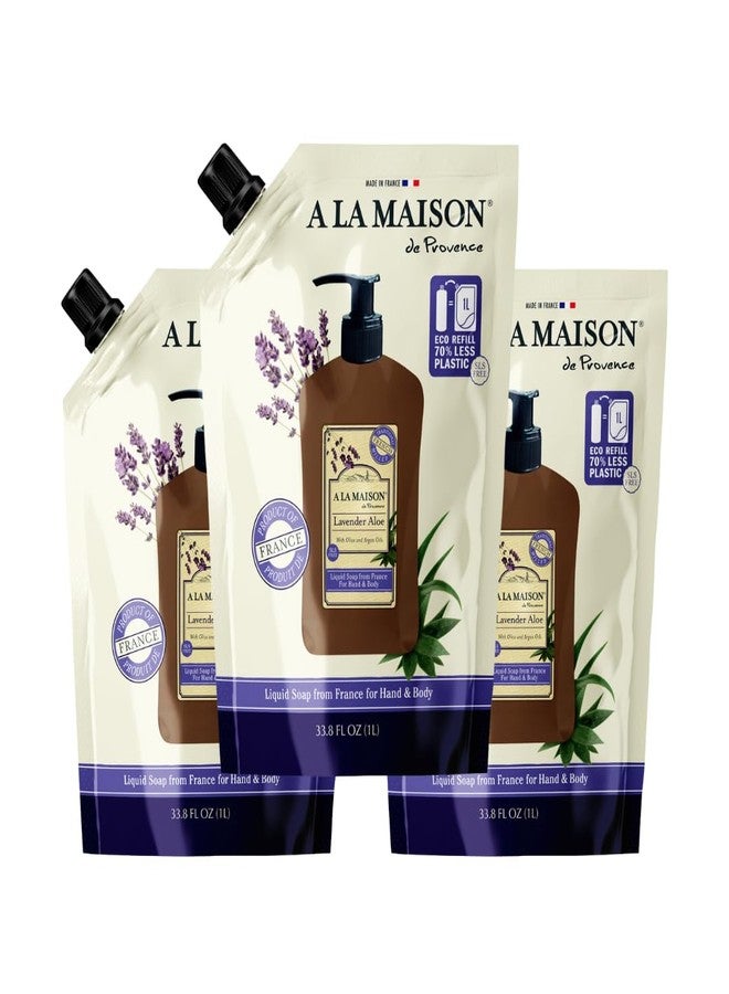 A LA MAISON French Liquid Hand Soap RefilL - Natural Hand Wash Made with Essential Oils - Biodegradable, Plant-Based, Vegan, Cruelty-Free (33.8 Fl Oz Pouch (3 Pack, Lavender Aloes - Image 1