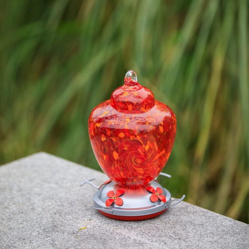 REZIPO Hummingbird Feeder with Perch - Hand Blown Glass - Red - 22 Fluid Ounces Hummingbird Nectar Capacity Include Hanging Wires and Moat Hook (Blue) - Image 2