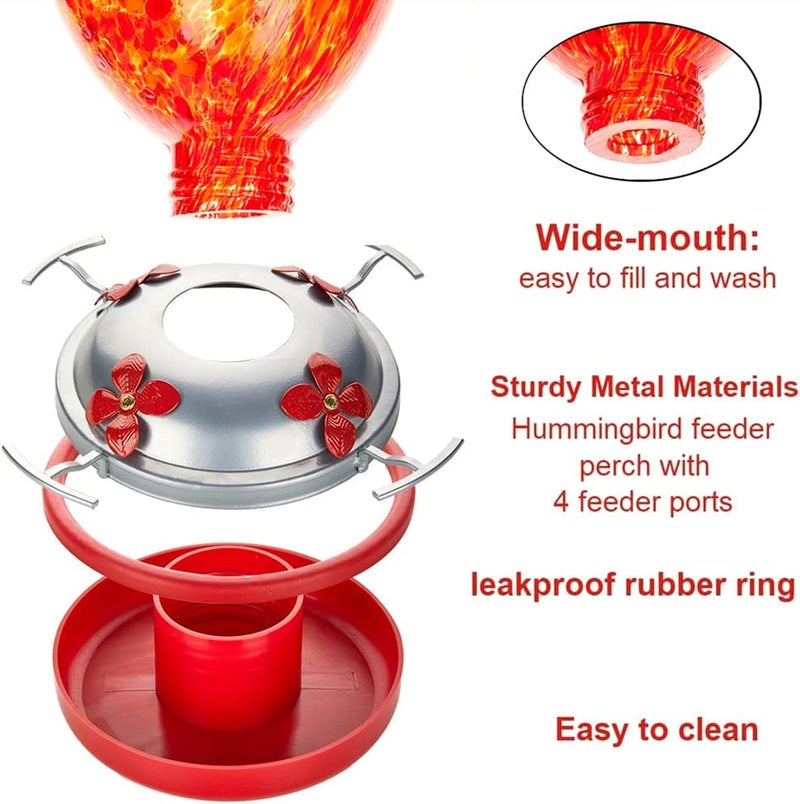 REZIPO Hummingbird Feeder with Perch - Hand Blown Glass - Red - 22 Fluid Ounces Hummingbird Nectar Capacity Include Hanging Wires and Moat Hook (Blue) - Image 5
