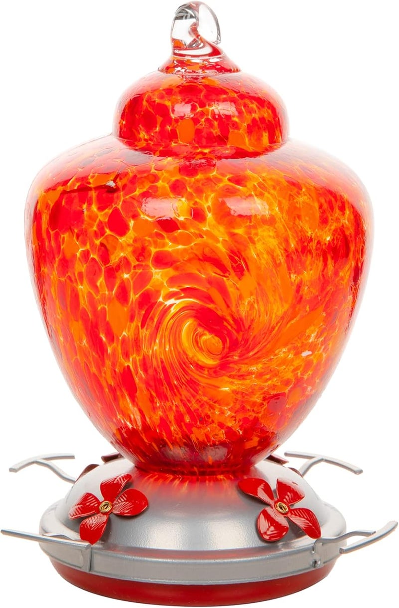 REZIPO Hummingbird Feeder with Perch - Hand Blown Glass - Red - 22 Fluid Ounces Hummingbird Nectar Capacity Include Hanging Wires and Moat Hook (Blue) - Image 1
