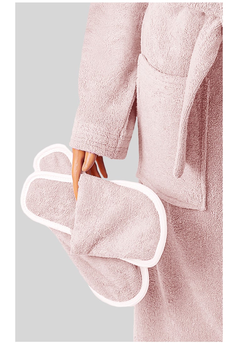 Egyptian cotton bathrobe for unisex with bow and slipper and waist belt in multiple sizes and colors  - Image 4