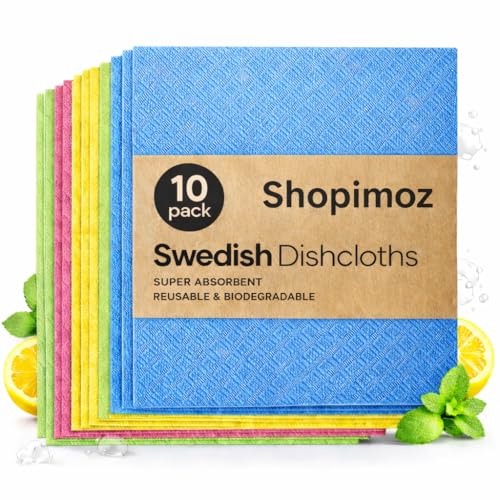 ShopiMoz Reusable Cleaning Cellulose Sponge Cloths Absorbent Wipes Clean Kitchen Car Dish Ecco-Freindly Dishcloth Hand Auto Cleaning Wipes (Pack of 10)| 100% Biodegradable & Compostable (Multi Color) - Image 1