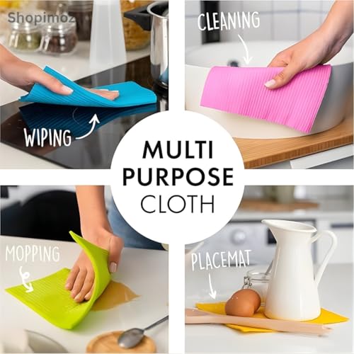 ShopiMoz Reusable Cleaning Cellulose Sponge Cloths Absorbent Wipes Clean Kitchen Car Dish Ecco-Freindly Dishcloth Hand Auto Cleaning Wipes (Pack of 10)| 100% Biodegradable & Compostable (Multi Color) - Image 4
