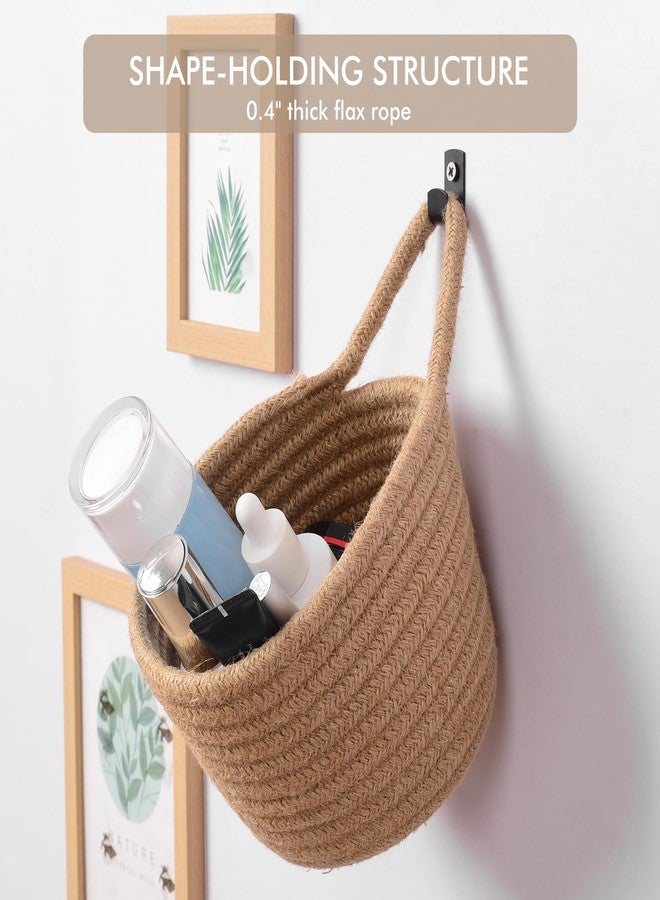 LIGHT DUST Fabric Wall Hanging Baskets - 3Pack Woven Pouchs Boho Style Wall Mounted Bag with Adhesive Hooks, Storage Organizers and Decoration Pocket Caddy Bins on Door Rack (Linen & Black, Large) - Image 3