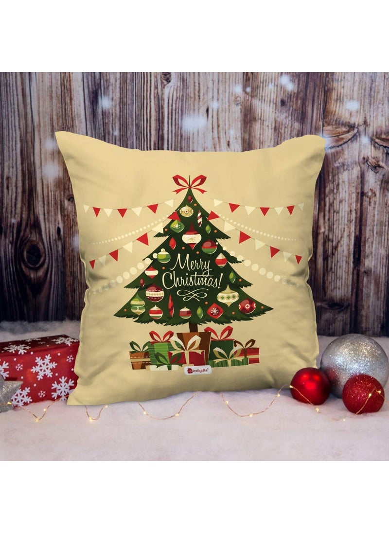 Indigifts - Indigifts Christmas Cushion Covers Merry Christmas Printed Cream Cushion Cover 16x16 inches - Christmas Cushion, Christmas Decorations for House, Xmas Decorations - Image 1