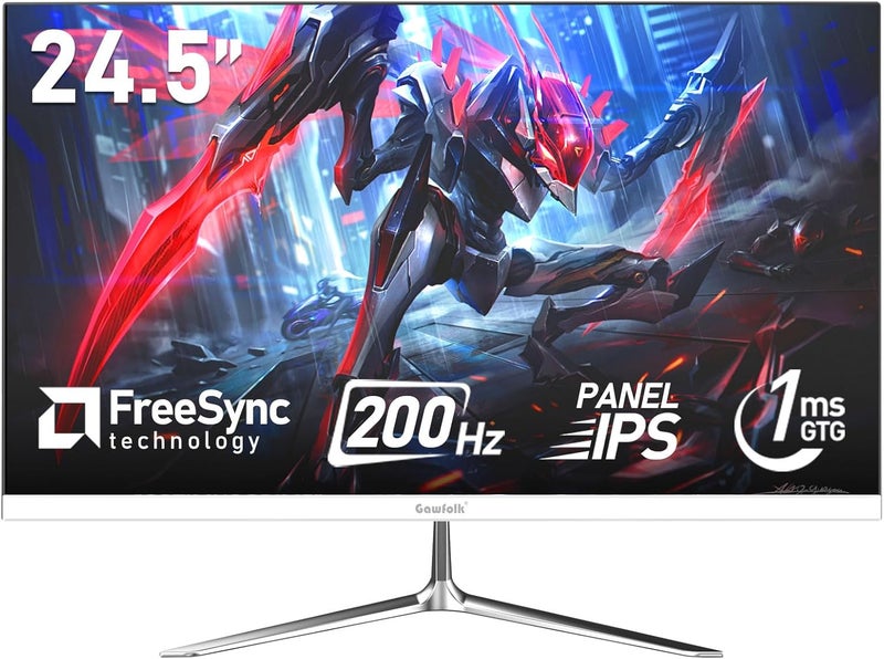 Gawfolk شاشة ألعاب 24.5 بوصة IPS 200Hz 1080P FHD (1920x1080) سرعة 1ms (GTG) FreeSync 99% sRGB مناسبة للألعاب الإلكترونية والاستخدام المنزلي والمكتبي، مكبر صوت مدمج، أبيض - Image 1