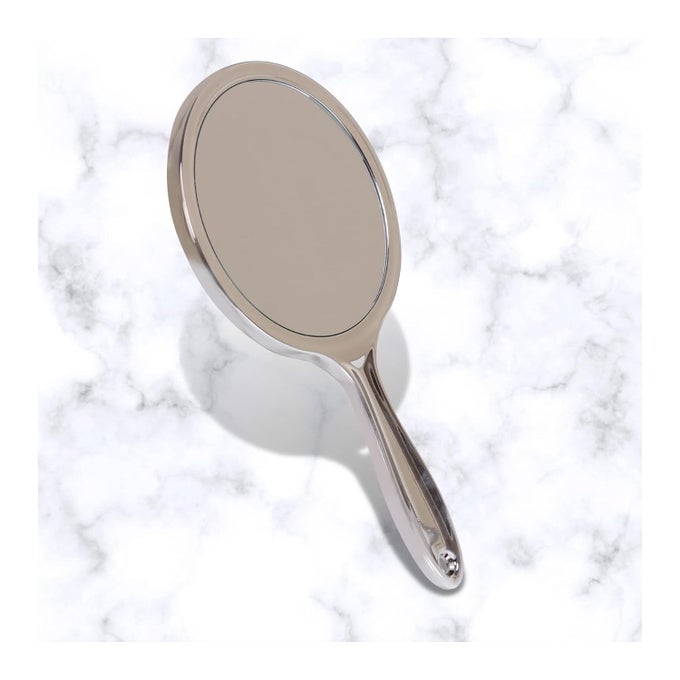 PROFESSIONAL SERIES SMALL SIZE ROUND DOUBLE SIDED MAGNIFYING MAKEUP PURSE MIRROR WITH HANDLE FOR MEN WOMEN SILVER COLOR