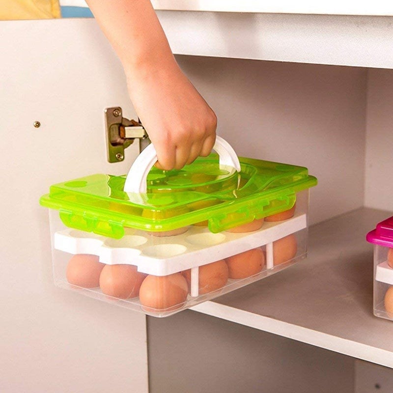 FOMQUAZLI FOMQUAZLI 24 Grid Double Layer Egg Storage Container for Kitchen and Dining Refrigerator Non Breakable Safe Egg Tray Container Egg Storage Basket for Kitchen Fridge  - Image 1