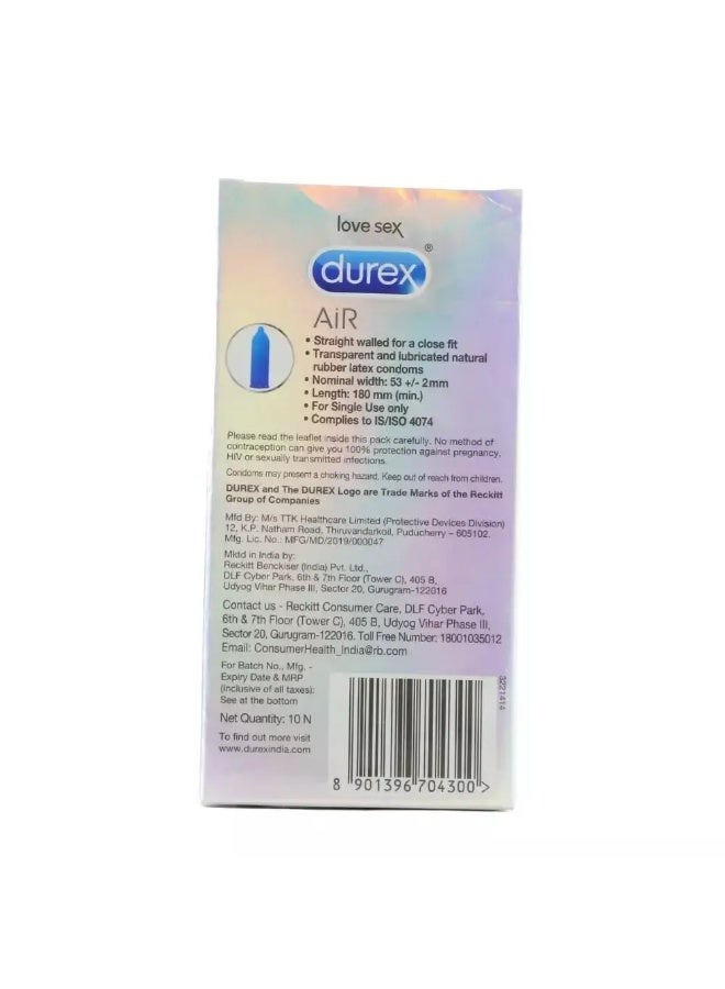 Durex Air transparent Lubricated Natural Rubber Latex Condoms-10pcs - Image 2