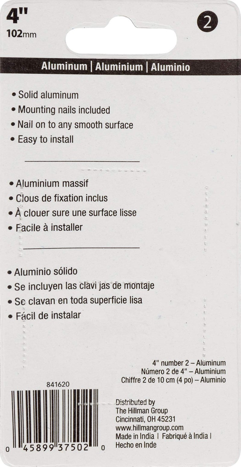 HIllman 841620 4-Inch Nail-On Black Die Cast Aluminum, House Number 2 - Image 3