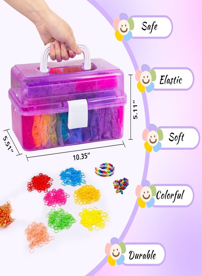 INSCRAFT 17490+ Rubber Loom Bands, 28 Colors Bracelet Making Refill Kit, with 3-Layer Container, 600 S-Clips, 352 Beads, 40 Cartoon Charms, Christmas Birthday Gift for Girls Boys Kids - Image 4
