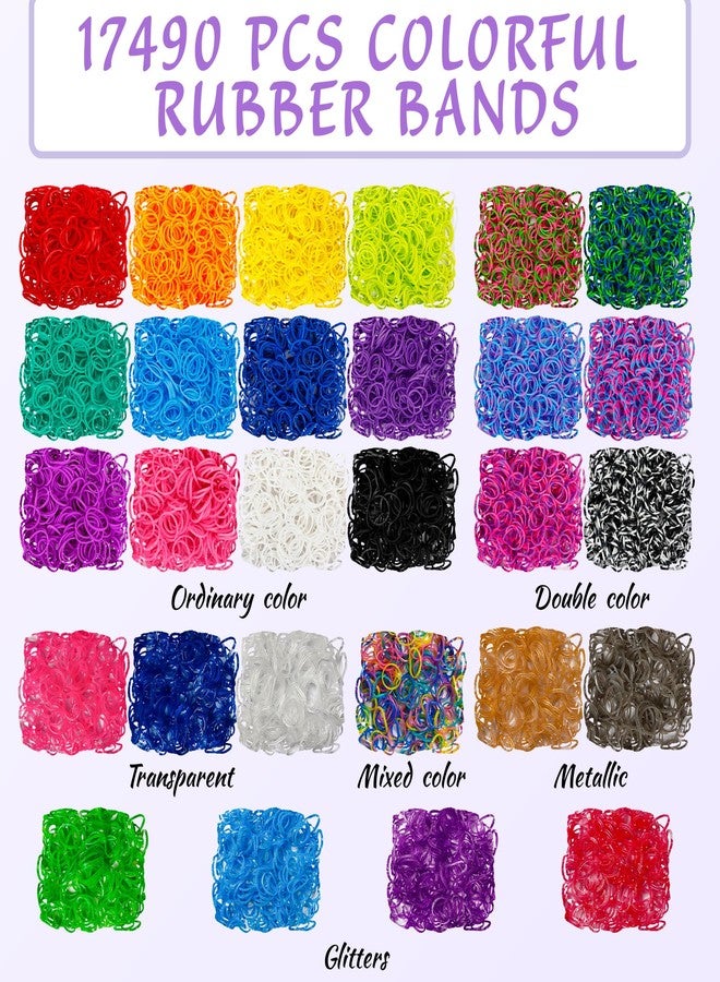 INSCRAFT 17490+ Rubber Loom Bands, 28 Colors Bracelet Making Refill Kit, with 3-Layer Container, 600 S-Clips, 352 Beads, 40 Cartoon Charms, Christmas Birthday Gift for Girls Boys Kids - Image 3