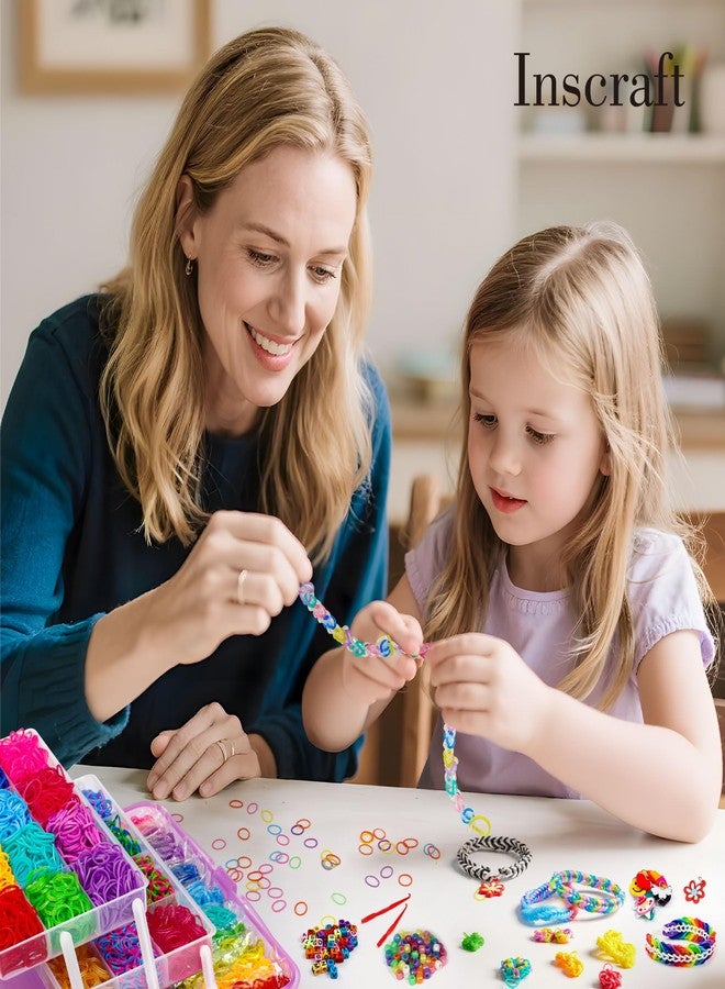 INSCRAFT 17490+ Rubber Loom Bands, 28 Colors Bracelet Making Refill Kit, with 3-Layer Container, 600 S-Clips, 352 Beads, 40 Cartoon Charms, Christmas Birthday Gift for Girls Boys Kids - Image 5