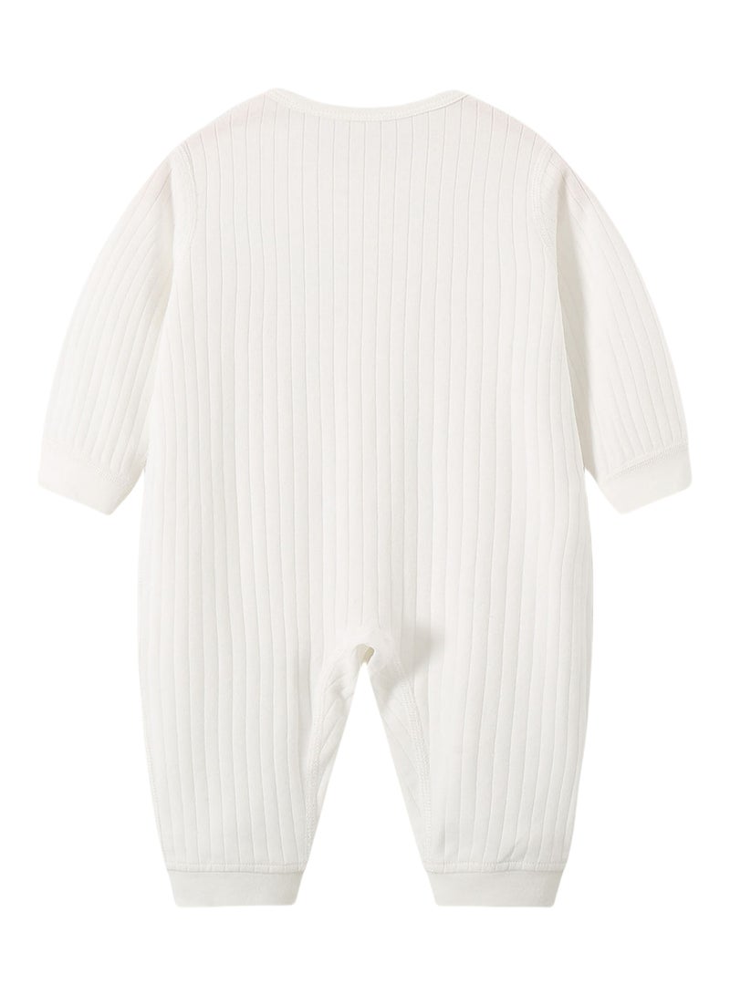 Baby Long Sleeve Romper - 100% Cotton Jacquard Knit, Full Front Snap, Embroidered Bear, Soft & Breathable - For 3-18 Months  - Image 3