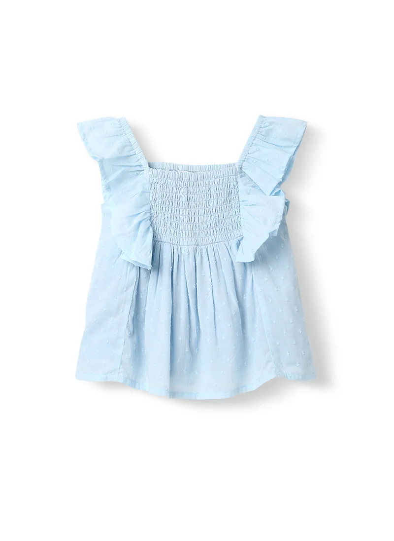 Nautinati Nautinati Girls' Cotton Swiss Dot Fabric Flutter Sleeves Shirring Top