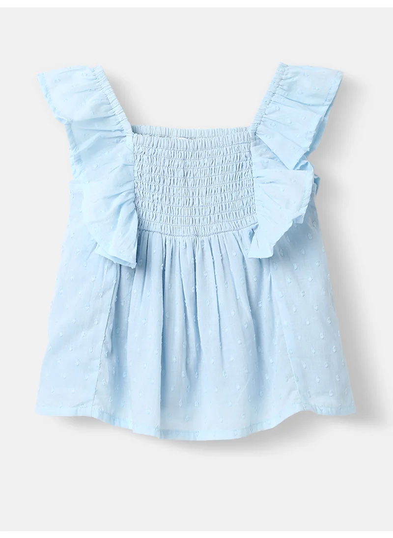 Nautinati Nautinati Girls' Cotton Swiss Dot Fabric Flutter Sleeves Shirring Top