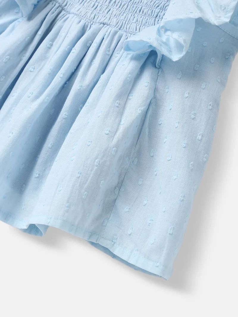 Nautinati Nautinati Girls' Cotton Swiss Dot Fabric Flutter Sleeves Shirring Top
