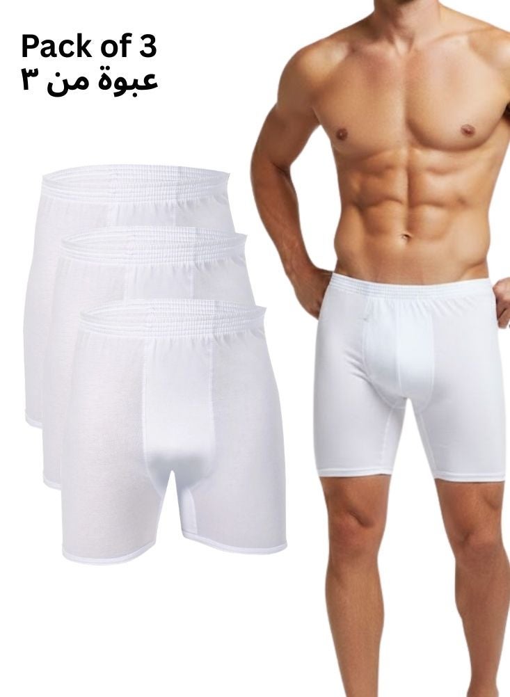 DROSH V Men’s White Cotton Boxer Briefs Pack of 3 – Soft Breathable Stretch Inner Shorts - Image 1
