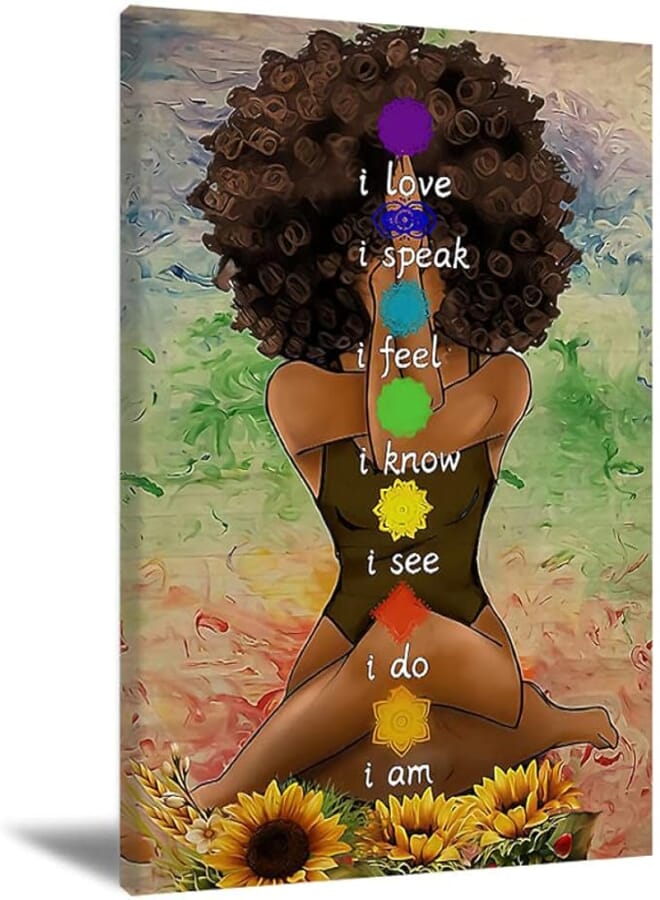 African American Wall Art Black Girl Yoga Canvas Wall Art Print Black Woman Painting Wall Decor African American Art Abstract Yoga Lover Prints Home Decor For Bedroom Living Room 16X24 Inch No Frame 