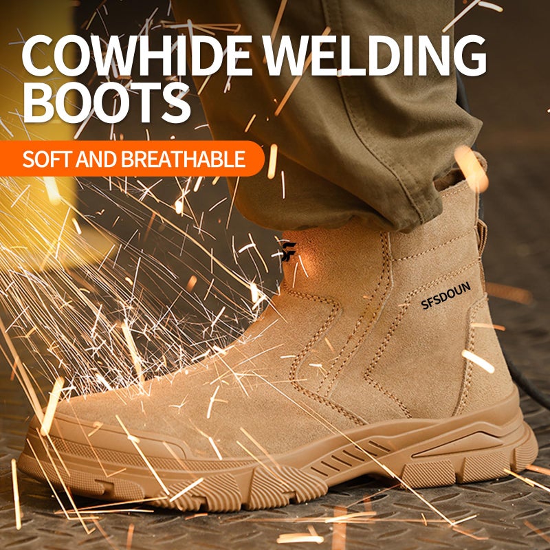 SFSDOUN Welding Boots for Men Slip On Work Boots for Men Indestructible Steel Toe Boots Men's Steel Toe Shoes Fireproof Safety Toe Shoes Construction Boots for Welder Men's Work Shoes. Deep Brown - Image 5