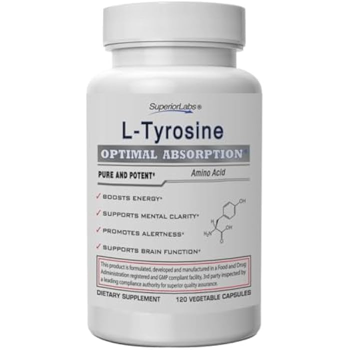 Superior Labs L-Tyrosine 500 mg, Pure Non-GMO Nootropic Amino Acid, High Absorption, Mood & Focus Support, Stress Relief, Cognitive & Mental Clarity, Thyroid & Alertness Support,120 Veg Caps - Image 1