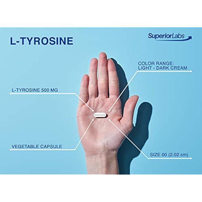 Superior Labs L-Tyrosine 500 mg, Pure Non-GMO Nootropic Amino Acid, High Absorption, Mood & Focus Support, Stress Relief, Cognitive & Mental Clarity, Thyroid & Alertness Support,120 Veg Caps - Image 4