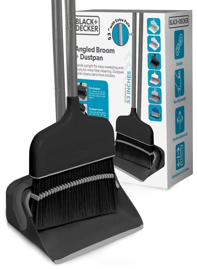 BLACK+DECKER Butler Broom & Dustpan Set - Stand-Up Design - Lightweight, Space-Saving Combo for Kitchen, Living Room, Bathroom, Lobby Floors - Home Cleaning Essential, Black/Grey - Image 1