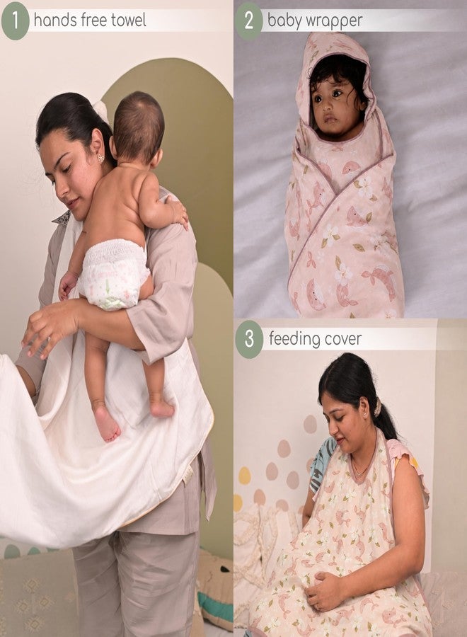 Cocoon Care Bamboo Muslin Cotton Premium 3-in-1 Baby Towel Wrap | Swaddle Wrap & Nursing Cover |3-Layer Ultra-Soft & Breathable Muslin | 35 x 35 Inch |Pinkwhale - Image 2